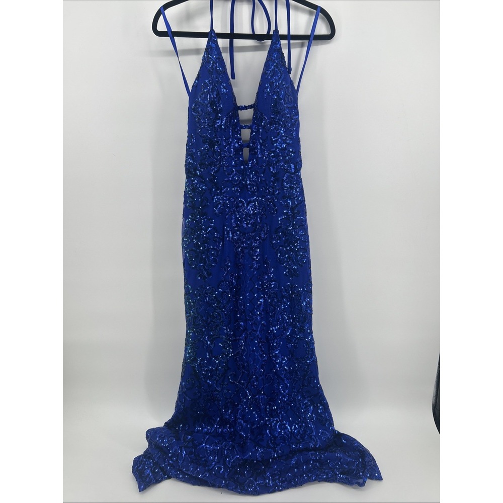 Blondie Nites Royal Blue Sequin Cut-Out Mermaid Gown Size 9 Pageant Prom Glam